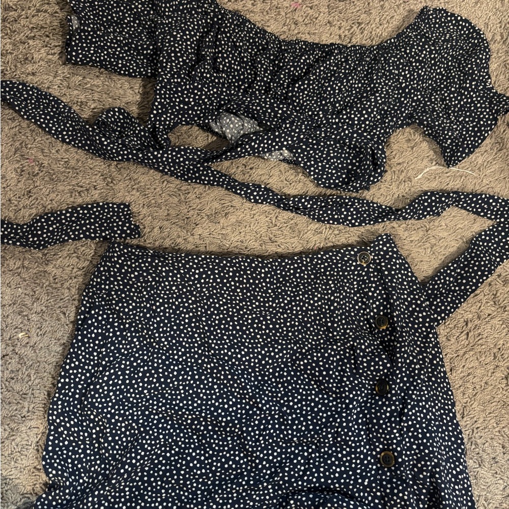 Hollister Navy and White Polka Dot Set